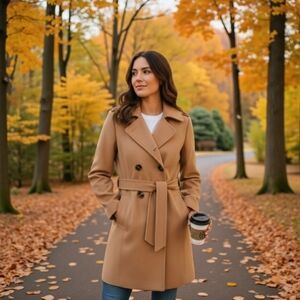 Kenneth Cole New York Camel Belted Wool Coat